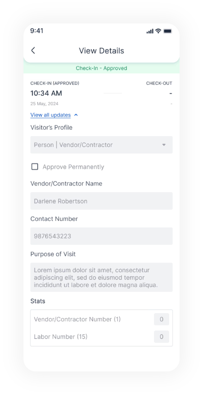 View details - check-in approved
